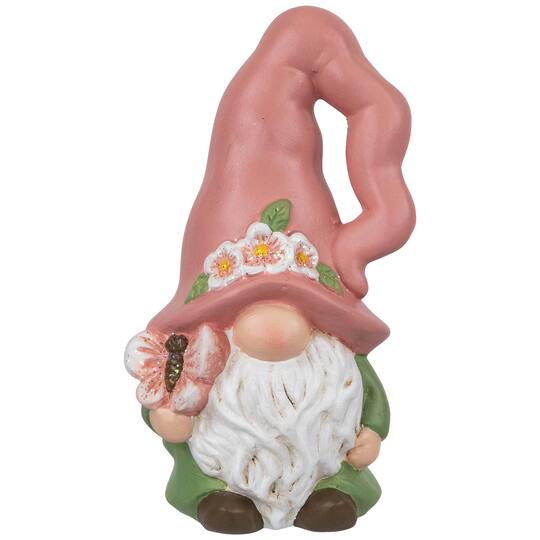 7" Pink & Green Spring Flowers Gnome Figurine